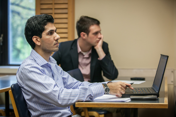 Students participate in an on-campus class for the MS in Financial Planning program.