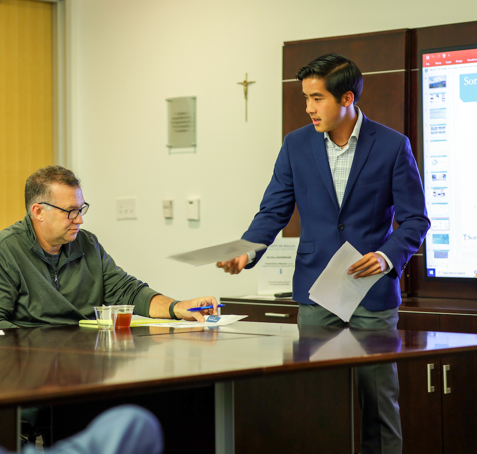 Student giving presentation